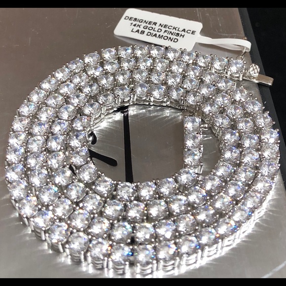 20” 14K White Gold Finishd Lab Diamond Tennis Chain - Picture 4 of 8